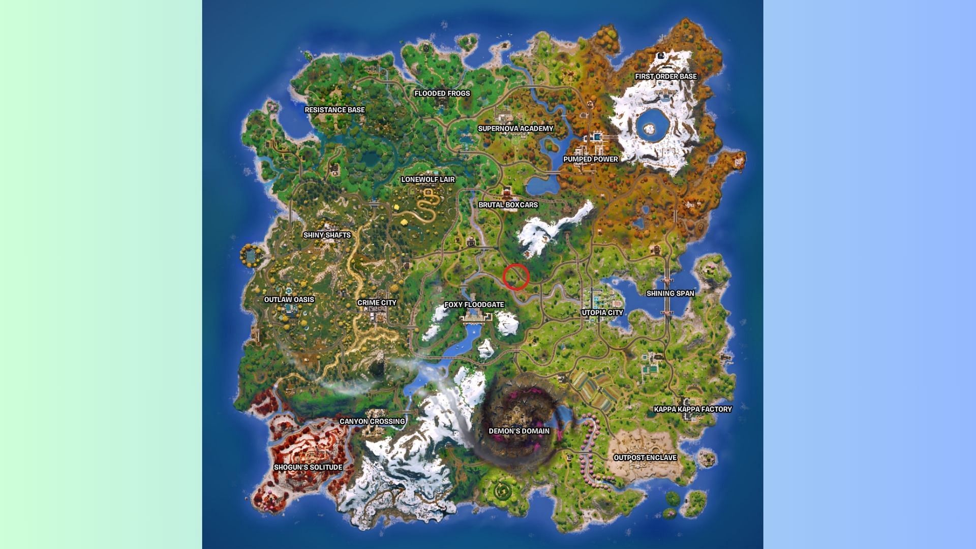 Land at the red circle and enter the house to open the Suitcase of Patience in Fortnite Chapter 6 Season 3 (Image via Sportskeeda Gaming || Epic Games)